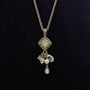 Lia Sophia Pendant Necklace Pearl, Crystal & Gemstone Dangles Antique Gold Tone